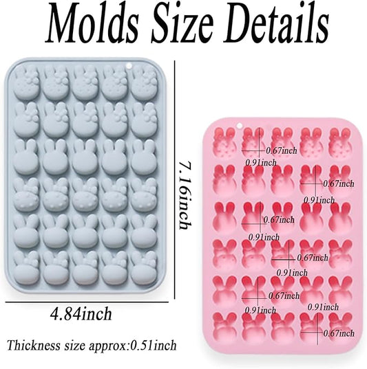 2 Pcs Easter Bunny Silicone Molds, 6 Shaped Rabbit 30 Cavities Candy Mould Wax Melt Tray for Baking Rabbit Chocolate Jello Resin Gummies Cupcake Decor