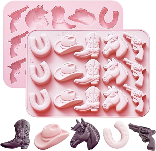 Cowboy Chocolate Molds Silicone, Western Themed Molds with Cowboy Hat, Boot, Horse, Saddle for Candy, Cakesicle, Cupcake, Jello, Ice Cube, Candle & Party Decorations