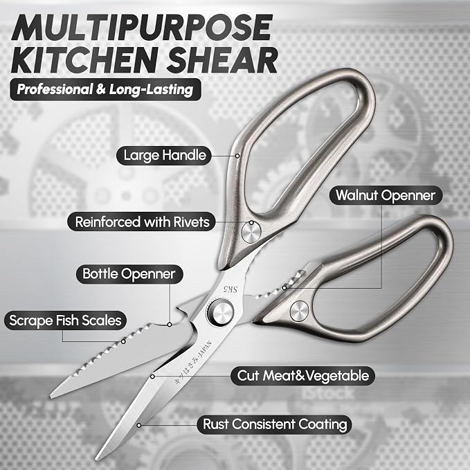 SSGP Heavy Duty Kitchen Shears Set - All Purpose Meat Scissors for Food | Sharp Japanese Stainless Steel, Dishwash Safe Detachable, Kitchen Scissors for Poultry Chicken Crab Leg Fishing, Cooking Gift