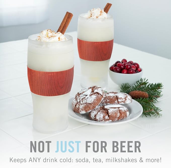 Host Freeze, Frozen Mugs, Freezable Pint Set, Beer Keep Your Drinks Cold, Double Walled Insulated Glasses, Tumbler for Iced Coffee, 16oz, Set of 2, Wood