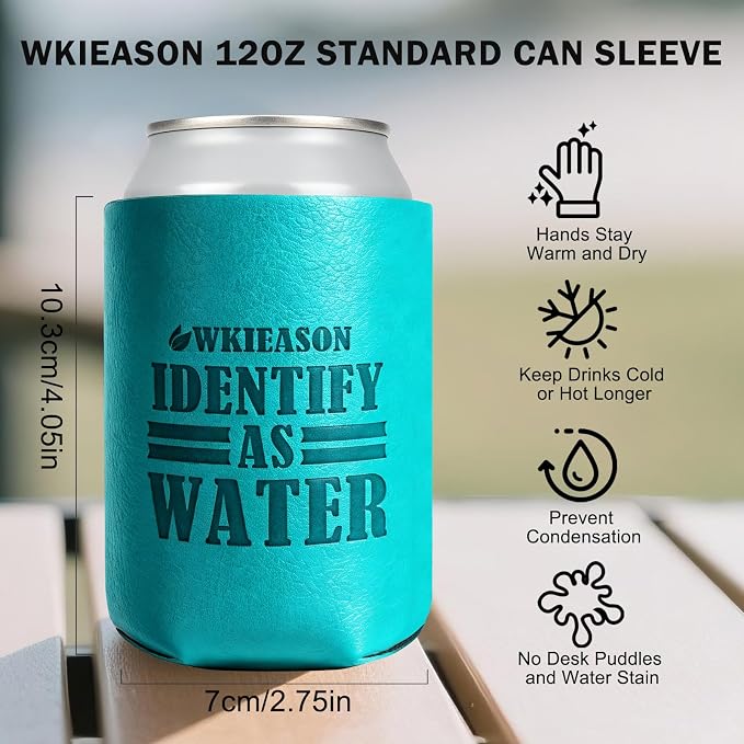 WKieason Valentines Day Gifts 2pc for Him Dad Leather Can Cooler for Dad Fathers Day Can Coolie Sleeves for Men Women Her Girlfriend Boyfriend Husband Wife Anniversary Birthday Funny Can Cooler