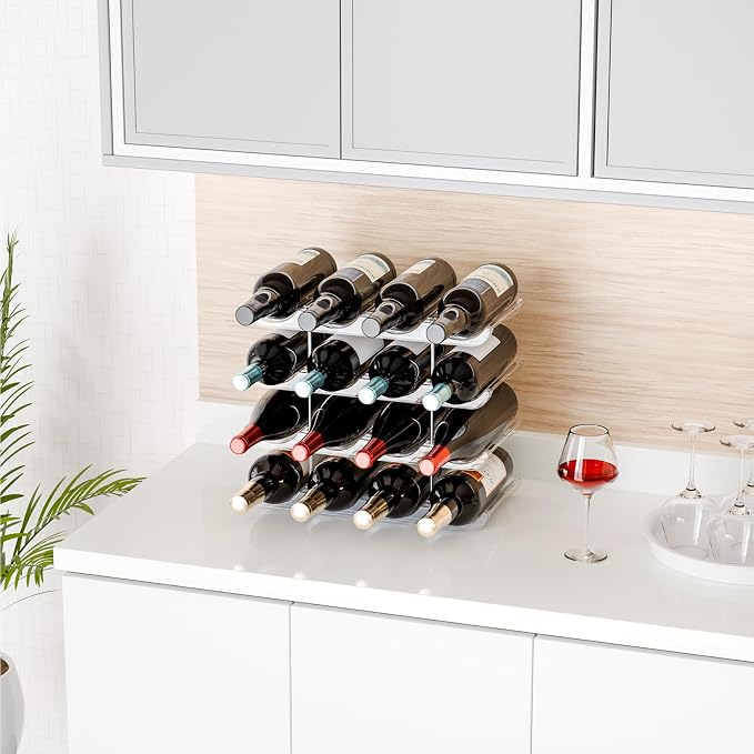 Yieach 4 Tier Stackable Wine Racks Countertop,Sturdy and Durable Wine Rack Free Standing Floor for Inside Cabinet,Clear Water Bottle Organizer and Wine Storage Racks Holder for Pantry,Table,Kitchen