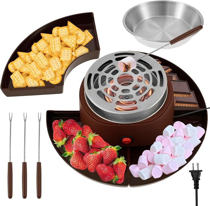 Electric Smores Maker Tabletop Indoor with 4 Detachable Trays and 4 Forks Flameless Electric Roaster for Movie Night Supplies
