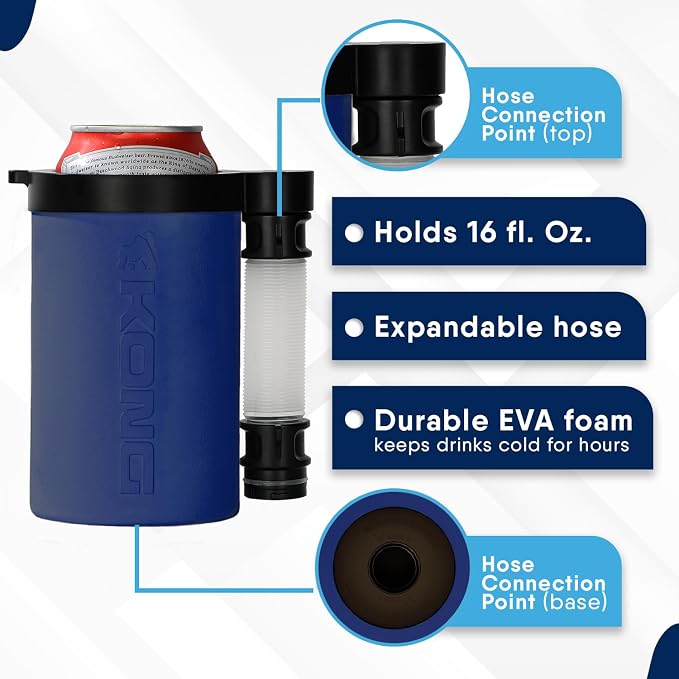 The Kong 2.0 - A Portable Can or Bottle Cooler/Cup with A Detachable, Expandable, Hose to Funnel Your Drink (Navy)