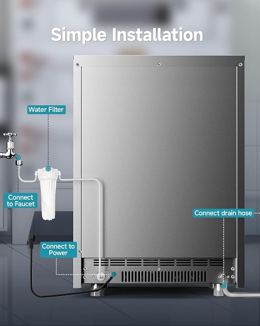 EUHOMY Commercial Ice Maker,350lbs/24H,Stainless Steel Under Counter Ice Machine with Water Filter,44lbs Storage Capacity, 126 Cubes in 8-12 Mins, Freestanding Ice Machine for Home/Bar/Cafe/Restaurant