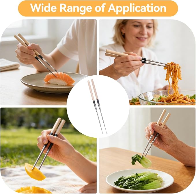 Metal Cooking Chopsticks with Wood Handle, 11.4in Sushi Chopsticks Long Cooking Chopsticks Reusable Metal Chop Sticks Dishwasher Safe for Frying, Hot Pot, Noodles and Japanese, Korean, Chinese Foods