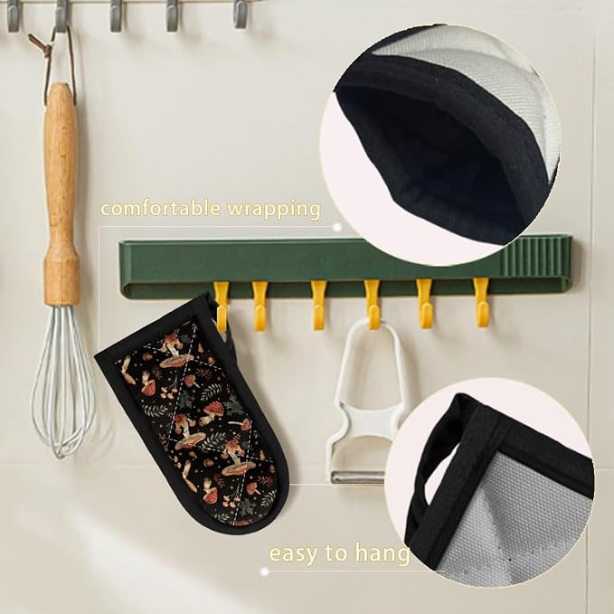 Coldinair Vintage Mushroom Leaves Hot Handle Holder Pan Pot Cast Iron Skillet Handle Holder Potholder Cookware Handle Cast Iron Skillets Handles Grip Covers, Heat Resistant Sleeve