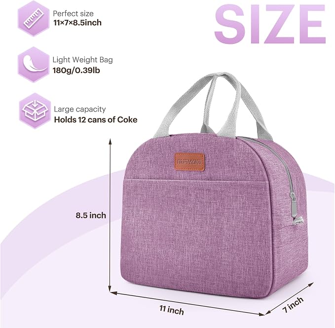 Lunch Bag for Women & Men Adult Insulated Lunch Box, Small Leakproof Cooler Food Lunch Containers Reusable High Capacity Lunch Tote Bags for Work, Travel, Outdoor - Deep purple