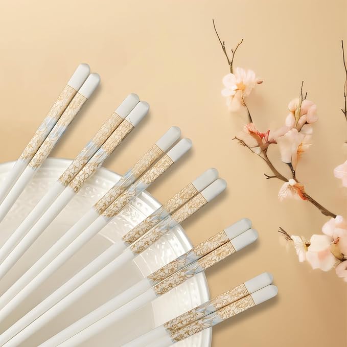 Ceramic Chopsticks Reusable,Porcelain Chop Sticks,Mirage Jubilee,9.7'' | Easy to Clean,Dishwasher Safe,Heat Resistant,5 Pairs,with a Gift case,Cooking Chopsticks,High-grade Bone China Porcelain