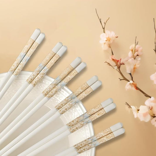 Ceramic Chopsticks Reusable,Porcelain Chop Sticks,Mirage Jubilee,9.7'' | Easy to Clean,Dishwasher Safe,Heat Resistant,5 Pairs,with a Gift case,Cooking Chopsticks,High-grade Bone China Porcelain