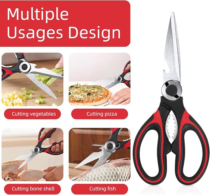 Heavy Duty Kitchen Scissors 2-Pack, Ultra Sharp Stainless Steel Meat Shears for Spatchcocking Chicken, Poultry, Fish & Herbs, Dishwasher Safe Multi-purpose Cooking Scissors with Ergonomic Comfort Grip
