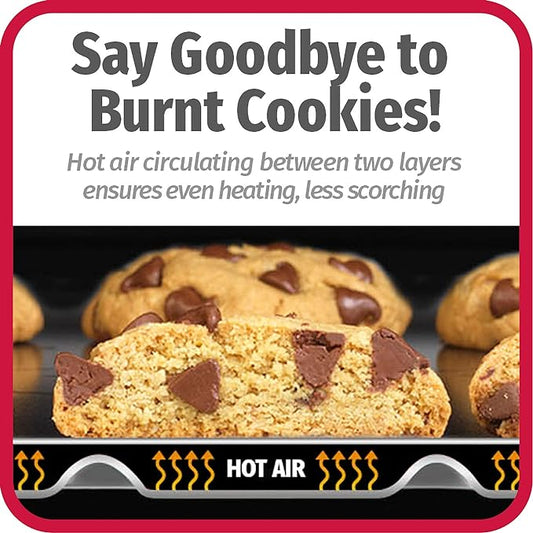 GoodCook AirPerfect 16" x 14" Nonstick Steel Insulated Cookie Sheets, No-Burn Baking Sheets with Large Handles, Set of 2, Gray