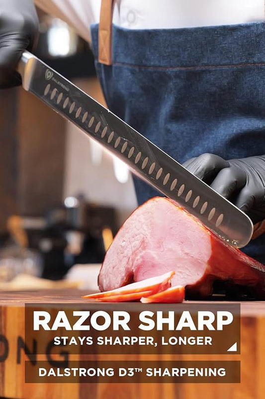 Dalstrong Slicing Knife - 12 inch - Gladiator Series - Forged High-Carbon German Steel Knife - Olive Wood Handle - Cover Sheath Included - Slicer Kitchen Chef Knife Gift