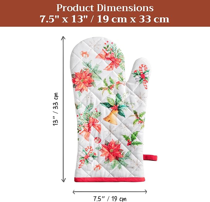 Maison d'Hermine Oven Gloves 100% Cotton Oven Mitt (7" x 13", Pack of 1) | With Loop Heat Resistant BBQ Cooking Gloves Baking Kitchen Handling Hot Pans Thanksgiving Christmas - Chromo
