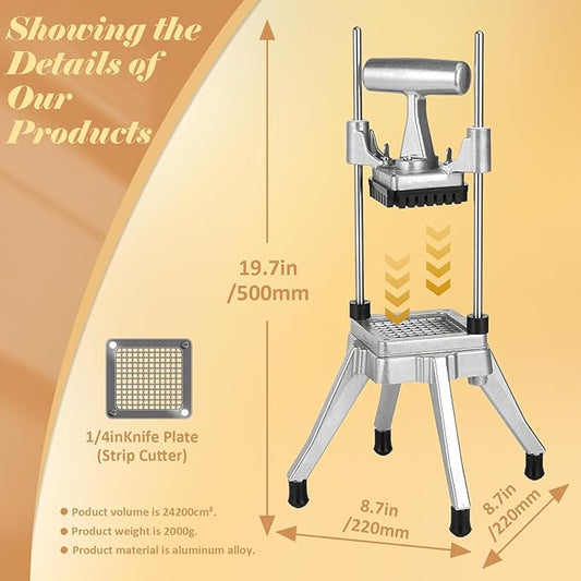 French Fry Cutter with 1/4" Blade, Commercial Vegetable Fruit Chopper, Stainless Steel Potato Cutter, Manual Heavy Duty Cutter for Potatoes Onion Peppers Mushrooms
