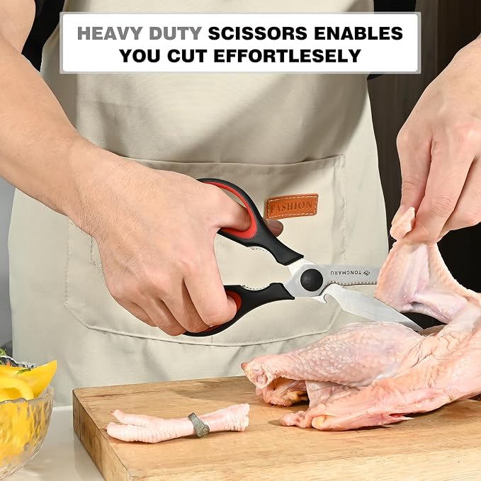 Kitchen Cooking Shears Heavy Duty Kitchen Scissor with, Detachable, All Purpose Scissors, Dishwasher Safe Scissors, Serrated Blades, Nutcracker and Bottle Opener function included (2 Pack)