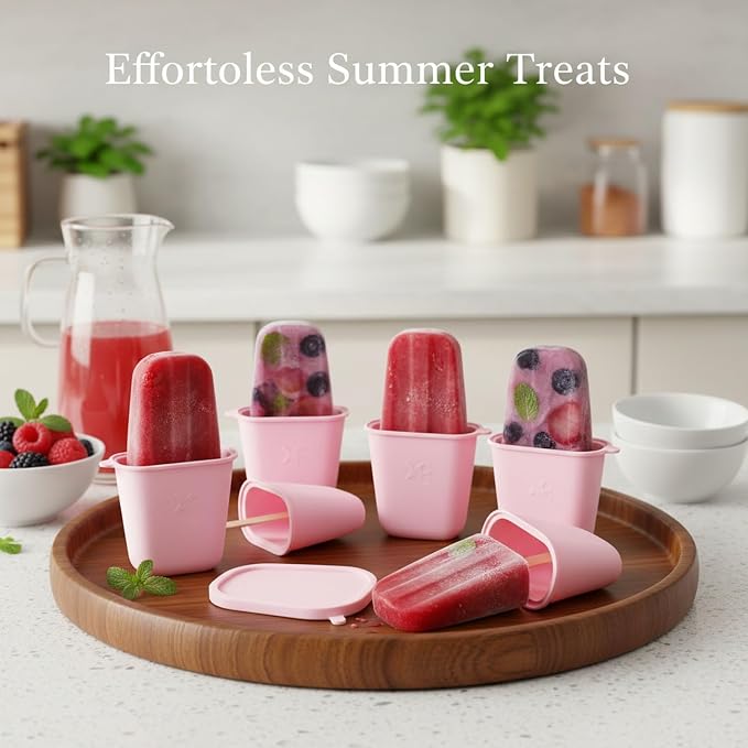 Easy-Release Homemade Popsicles with Silicone Mold, Lids & Sticks for Juice or Yogurt, 5 fl oz Capacity