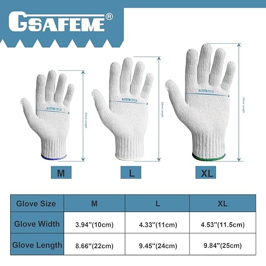 GSAFEME 12 Pairs Cotton Glove Liners for BBQ, Cooking, Grilling, Food Handling - Safety Work Gloves Hand Saver, X-Large