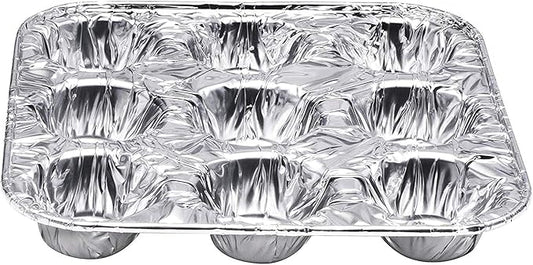 9-Cavity Mini Cupcake and Muffin Pans | Disposable Aluminium Baking Pans | Use for Baking Mini Muffin, Cupcake, Cake | For Weddings, Parties, Birthdays, Gatherings (12 Pack)
