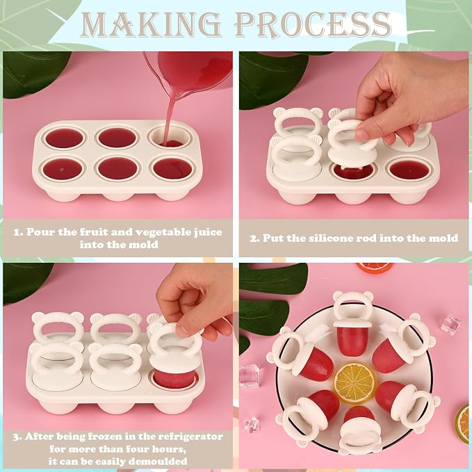 Sakolla Baby Popsicle Molds Mini 6-Cavity Silicone Ice Pop Mold with Sticks Breastmilk Popsicle Molds for Teething Relief Toddler Popsicle Mold for Ice Cream Frozen Yogurt and Fruit Juice (Beige‌)