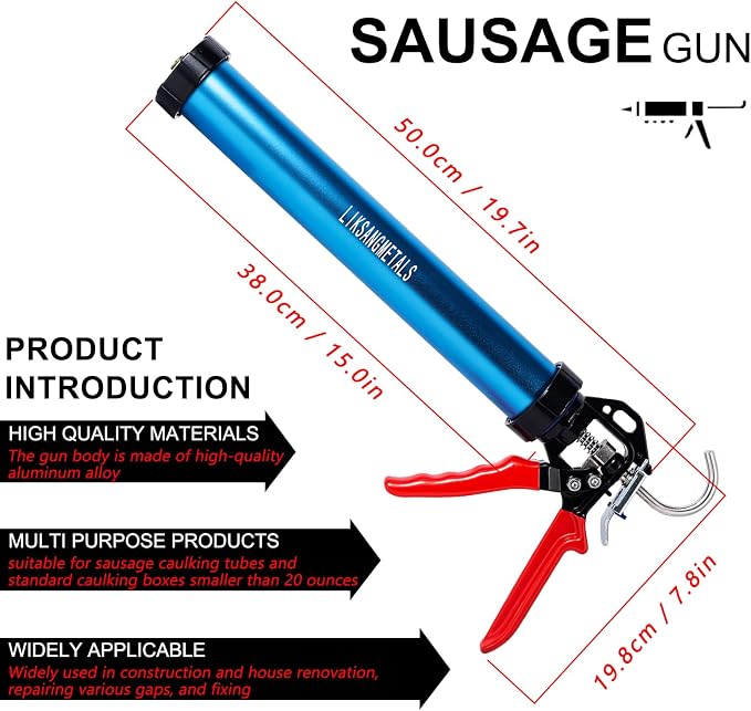 Three bearing energy-saving blue aluminum tube universal sausage glue gun, reusable to prevent dripping, 12:1 thrust, uniform thrust (two pieces)