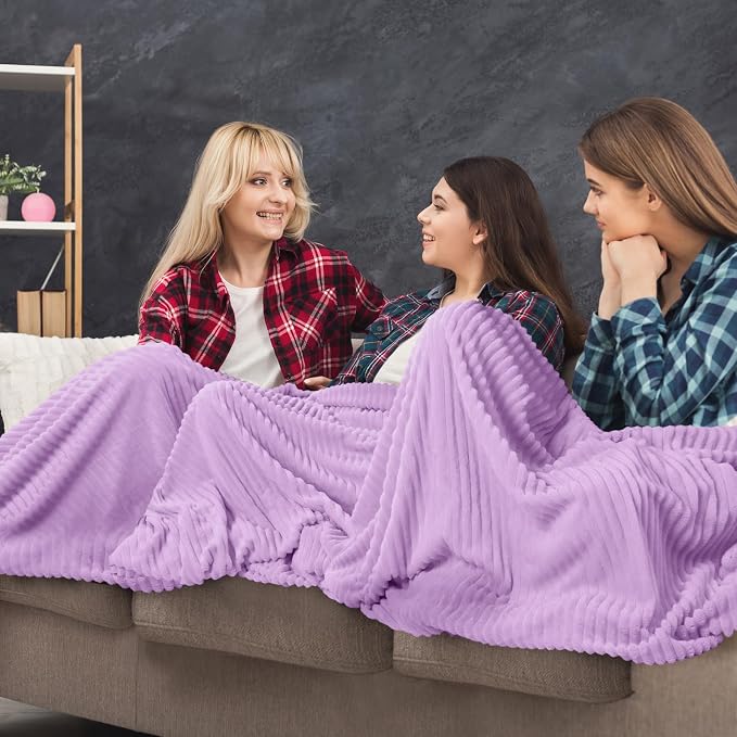 Buryeah 12 Pcs Flannel Throw Blanket Bulk 50 x 60 in Sleepover Blanket Outdoor Wedding Throw Lightweight, Oeko-tex Standard 100 Certified for Sofa Homeless Gifts (Lavender Purple)