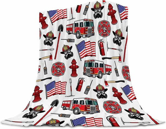 Firefighter Blanket 50x60 Inches - Extra Large Fire Truck Throw for Kids, Adults - Ultra Soft Fleece Firetruck Throw Blankets for Couch, Sofa, Camping - Warm Cozy Fireman Gift for Boys, Girls, Teens
