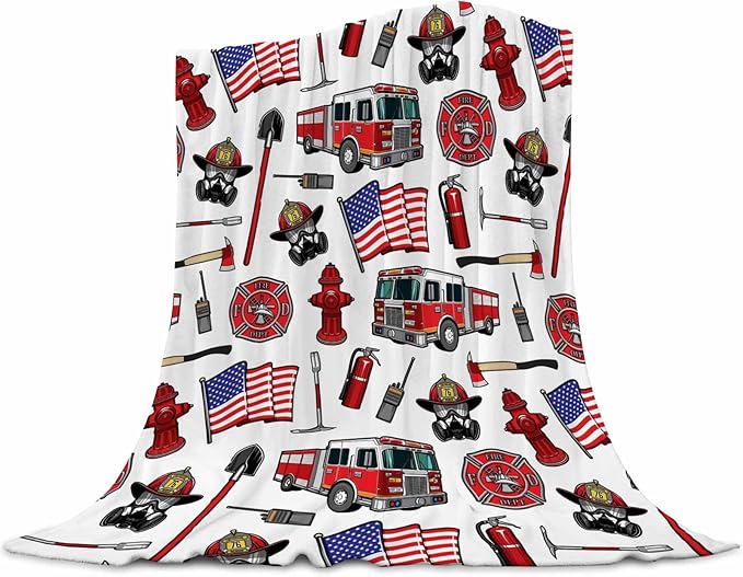 Fire Truck Blanket for Kids 40x50 Inches - Super Soft Firefighter Throw Blankets for Boys & Girls - Cozy Fluffy Fleece Firetruck Blanket for Toddlers, Bed, Couch - Fireman Gift for Childrens Adults