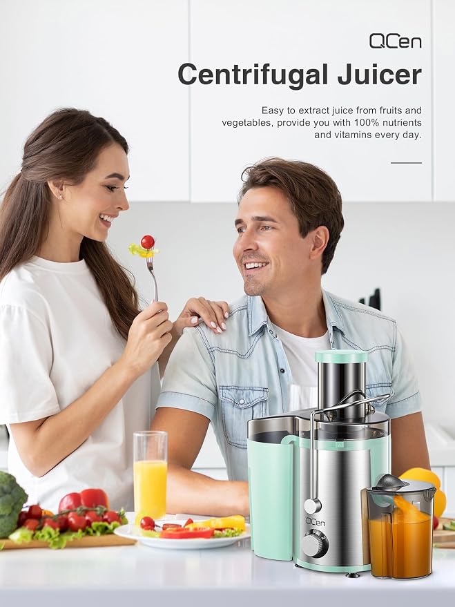 Juicer Machine 800W Centrifugal Juicer with Wide Mouth Feed Chute | For Fruits And Vegetables, Stainless Steel, BPA-Free Parts, Easy To Clean, Aqua, Fast Juice Extraction