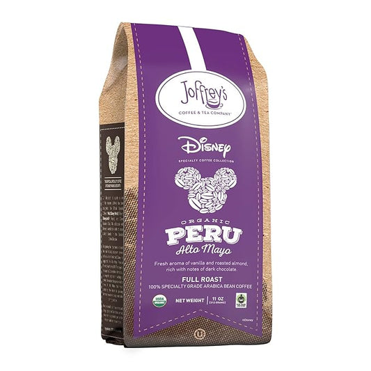 Joffrey's Coffee - Disney Organic Peru Alto Mayo, Single Origin, USDA Organic & Fair Trade Certified, Full Roast Arabica Beans, Kosher (Whole Bean, 11 oz)