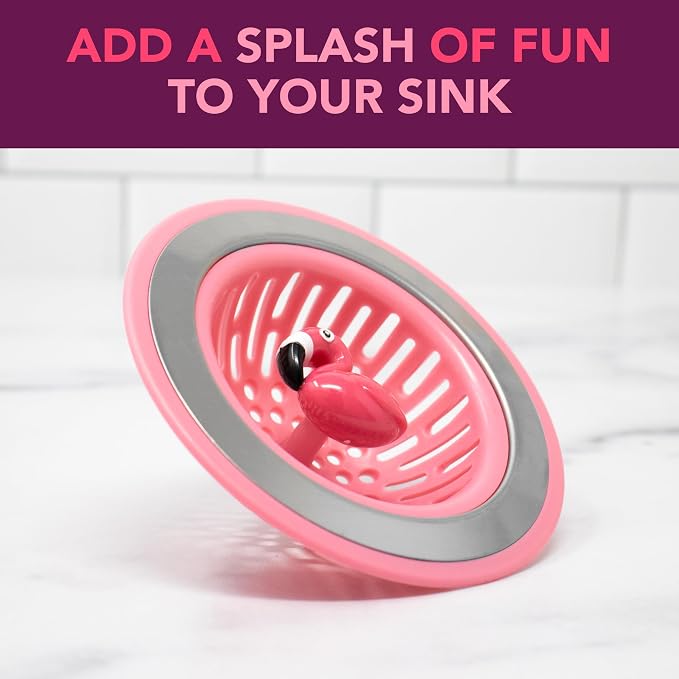 Joie Flamingo Kitchen Sink Strainer Basket Garbage Disposal Drain Cover | Fits All Standard Sinks, Keeps Unwanted Food Particles Out Kitchen Sink Drain, Measures 4.5” x 4.5”