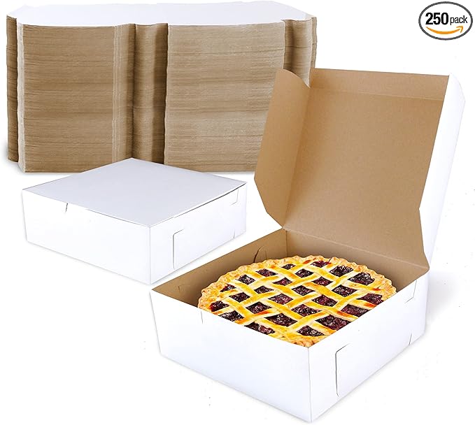 Fit Meal Prep 250 Pack White Bakery Boxes, 7 x 7 x 3 Inches Kraft Lined Pastry Boxes - Perfect for Cupcakes, Chocolates, Donuts and More