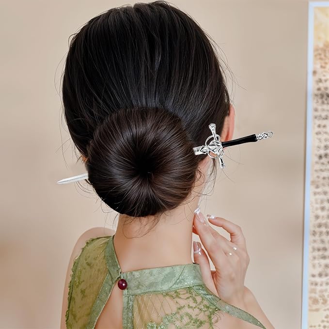 Qianyu 4 Pcs Ancient Style Sword Hair Chopstick Chinese Style Hair Stick for Bun Hair Long Hair Classic Vintage Ancient Sword Shape Hair Stick Women Girl Decorative Accessories (Style 3)