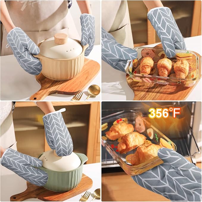 AUAUY Oven Mitts and Pot Holders 6PCS Set, 392°F Heat Resistant Cooking Gloves and Hot Pads Baking Mittens BBQ Gloves, Top Kitchen Gadgets, Non-Slip Kitchen Mittens for Oven Cooking Baking Grilling
