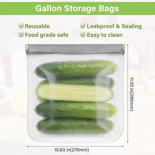 20Pack Extra Thick Silicone Gallon Freezer Bags, Reusable Sandwich & Storage Bags - Eco-Friendly Reusable Lock Bags, Freezer Storage Bags, Safe for Cooking, Dishwasher & Organization