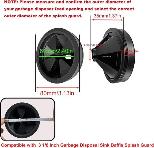 2pcs 3 1/8 Inch Garbage Disposal Sink Baffle Splash Guard, Garbage Disposal Quiet Cover Splash Guard, Quiet Collar Sink Baffle for Moen, Waste King, Whirlaway, GE Disposer