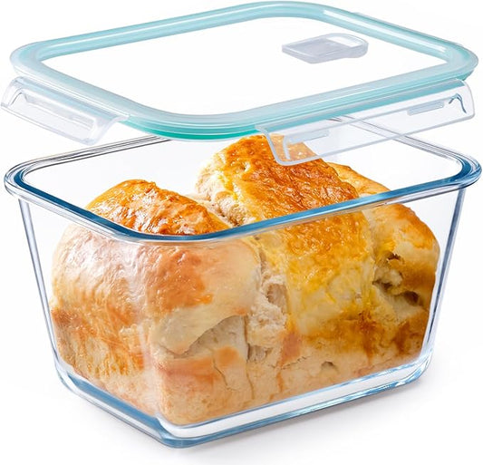 NUTRIUPS 2.7QT Glass Bread Pan with Lid, 8.6x5.1 Inch Deep Loaf Bread Baking Nonstick Pans with Airtight Lids, Rectangular loaf pan for Homemade Meatloaf Sourdough (2.6L Rectangle)