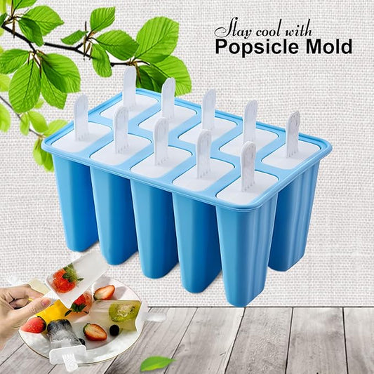 Silicone Popsicle Molds 10 Pcs Ice Pop Maker Molds with 10 Reusable Sticks, Cleaning Brush and Funnel - Homemade Easy-Release Reusable Popsicle Moulds Shapes (Blue)