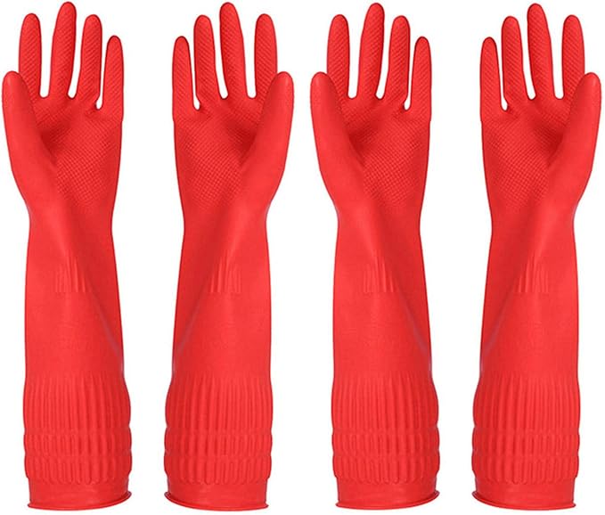 Rubber Cleaning Gloves Kitchen Dishwashing Glove 2-Pairs And Cleaning Cloth 2-Pack,Waterproof Reuseable.(Small)