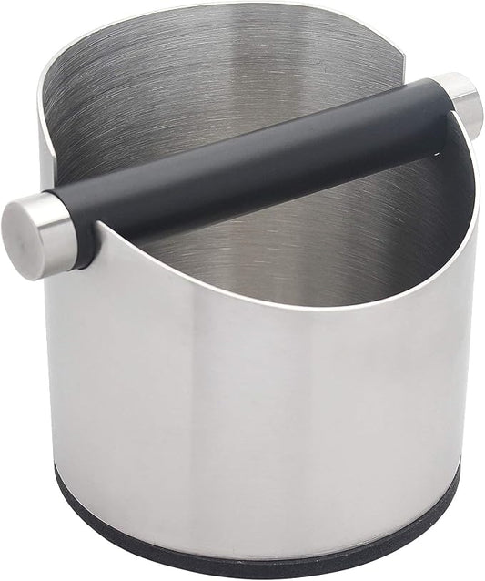 DIBTSA Espresso Knock Box, Stainless Steel Coffee Grounds Knock Box, With Removable Knock Bar and Non-Slip Rubber Base (Silver)