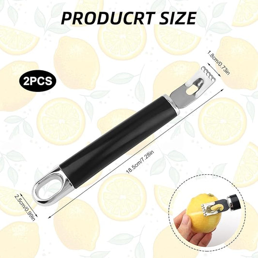 2Pcs Silver Stainless Steel Channel Knife Lemon Peeler,Professional 2 in 1 Cocktail Garnish Tool Set,Ultra Sharp Zester for Citrus Fruits Orange Lemon Rind Peeling Bar Kitchen Accessories