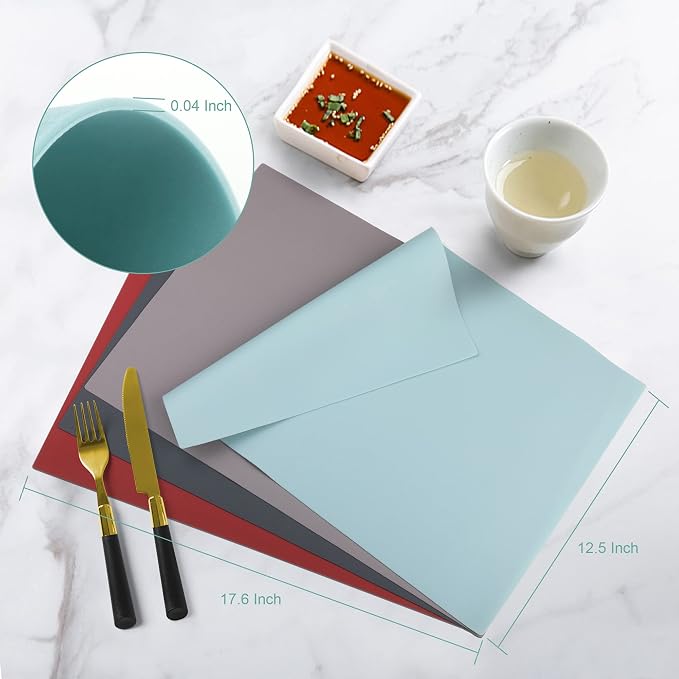 IYYI Silicone Placemats, Dining Placemats Set of 4, Waterproof Placemats for Kids, Non-Slip Silicone Mats for Dinner Table, Heat Resistant & Dishwasher Safe (Dark Gray, 17.6" ×12.5")