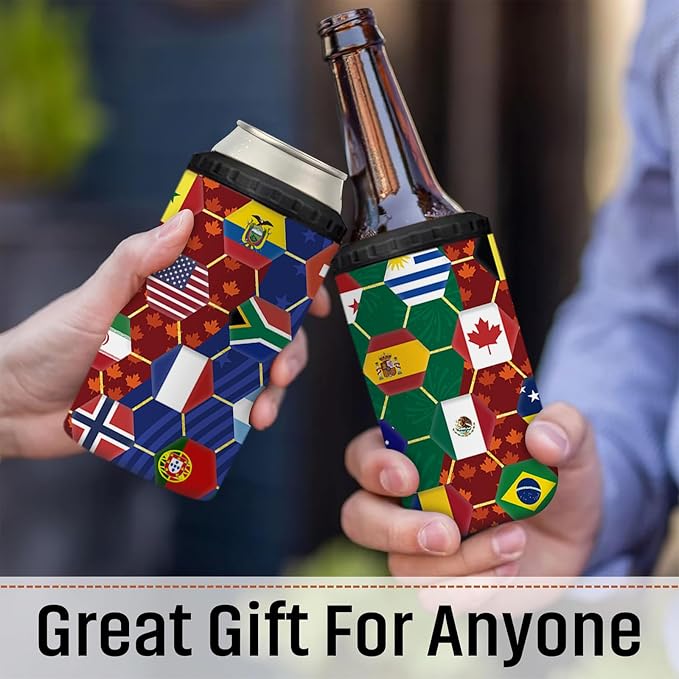 Funny Can Cooler 2026 Soccer Football Merchandise, International Country Flags Accessories Decorations, 4-IN-1 Can Cooler Stainless Steel Tumbler Gifts for Soccer Fans