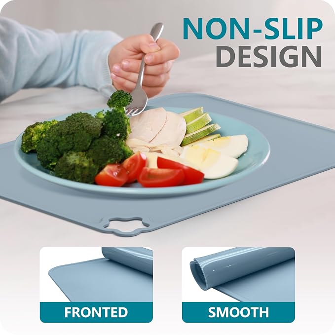 Silicone Placemat for Toddles Kids Non-Slip Reusable Portable Kids Placemats for Dinning Table Heat Resistant Placemats, Baby Placemat Stain Resistant Silicone Mat for Dining Table 3 Pack