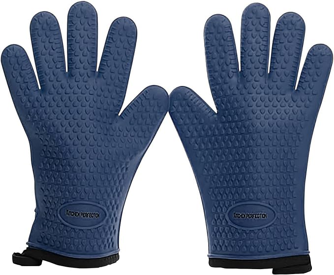 KITCHEN PERFECTION Silicone Smoker BBQ Gloves - Heat Resistant Oven Mitts | Waterproof, 5-Finger Design For A Better Grip, for Pitmasters, Meat Smoking, Grilling, Cooking, Frying Turkey | Grill Gift