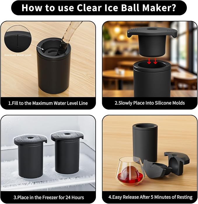 Clear Ice Ball Maker,2.36" Ice Ball Maker Mold for Whiskey & Cocktails,Round Sphere Ice Maker,Idea Gifts for Dad Boyfriend Boss Men who Have Everything