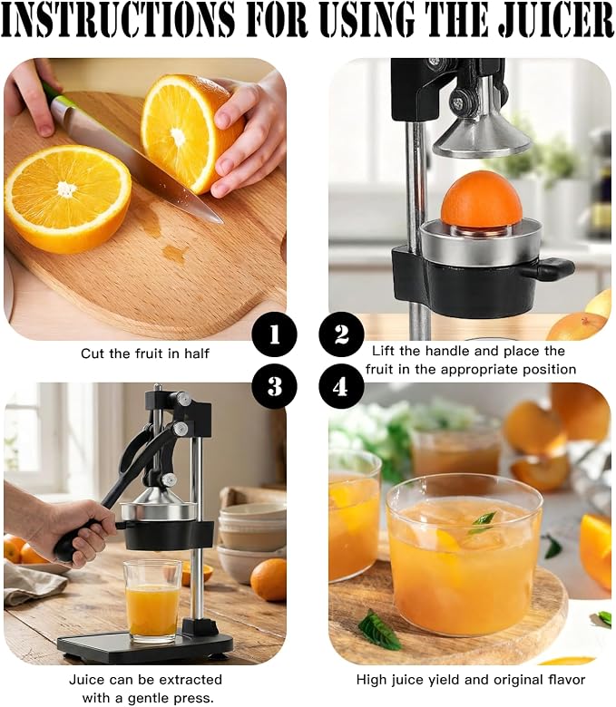 Cast Iron Juicer – Heavy Duty Manual Citrus Juicer, Professional Orange Press, Stainless Steel Lemon Squeezer & Lime Juice Extractor (Gray-Base-Style)