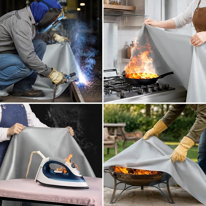 FLASLD Fireproof Lithium Battery Cover, Fastest & Simplest Way to Isolate and Extinguish Small Fires, Fire Blanket for E-Scooter and E-Bike (59×59 inch - Grey)