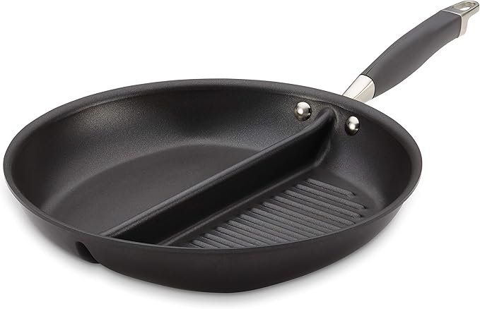Anolon Advanced Hard Anodized Nonstick Divided Grill / Griddle Pan / Skillet - 12.5 Inch, Gray