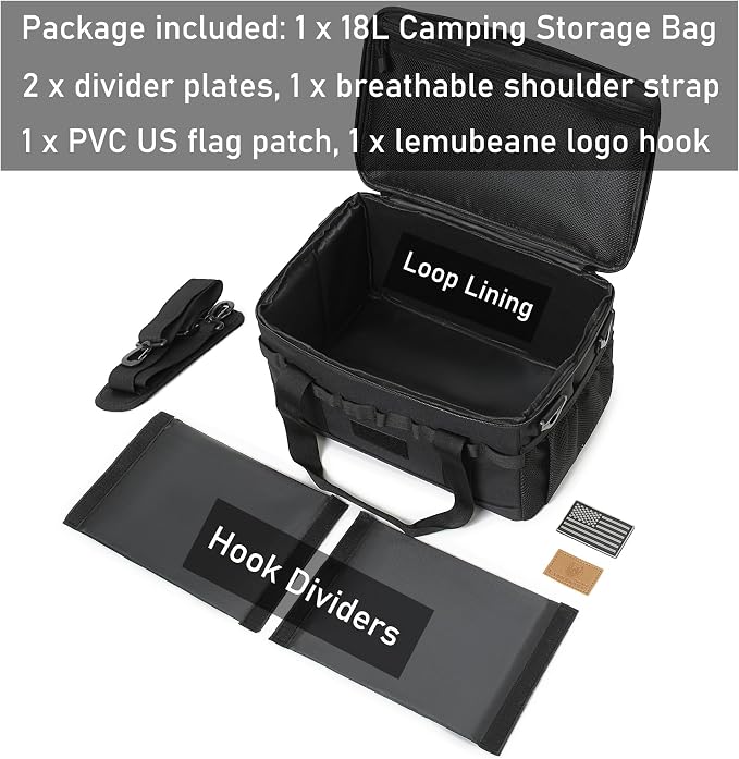 Tactical Camping Storage Bag 18L Tactical Utility Tote Bag Camping Cookware Organizer Trunk Organizer (Black)